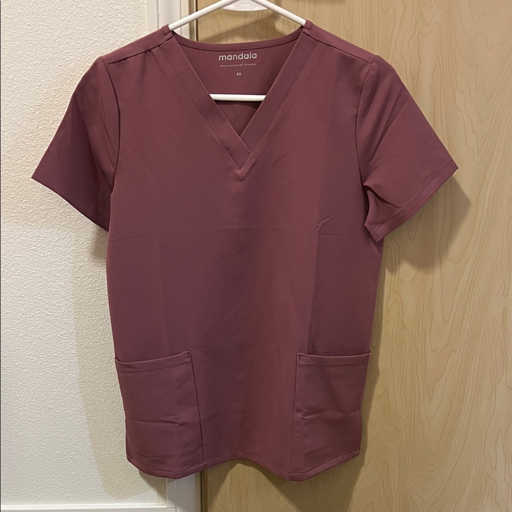 Mandala Women's V-Neck Short Sleeve Scrubs, Jogger Bottom - Plum
